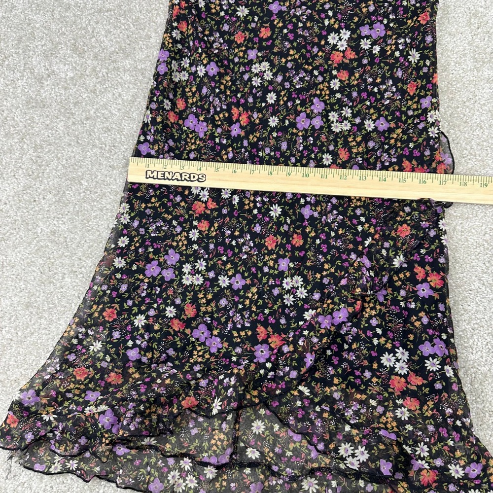 City Triangles Vintage 90s Floral Chiffon Ruffle Midi Dress Black Purple Size 11 - Picture 5 of 12